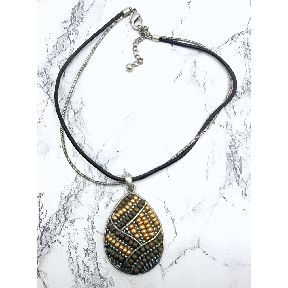 Laura Ashley Beaded Teardrop Pendant Double Strand Necklace 15–18 Inch
